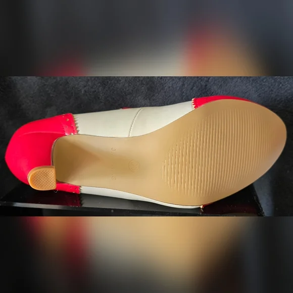 Kym By J Adams Classic Two-Tone Mary Jane High Heels in Red and Cream - Picture 14 of 15